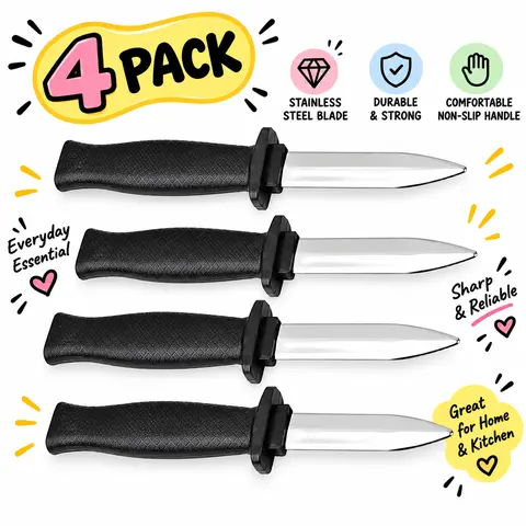 Christmas Gift 4pcs Retractable Fake Knife Toy Plastic Prop Dagger Trick Blade for Halloween Fools Day Party Cosplay Joke Gadget Prank Gag Black (Double Edge)