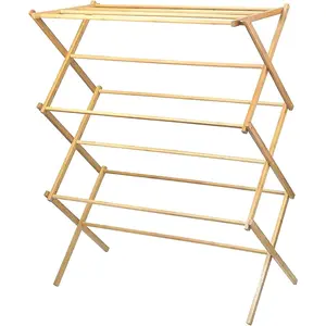 Home-it Wooden Clothes Drying Rack for Laundry - Collapsible Folding Bamboo Laundry Drying Rack for Drying Clothes - Heavy Duty Pre Assembled
