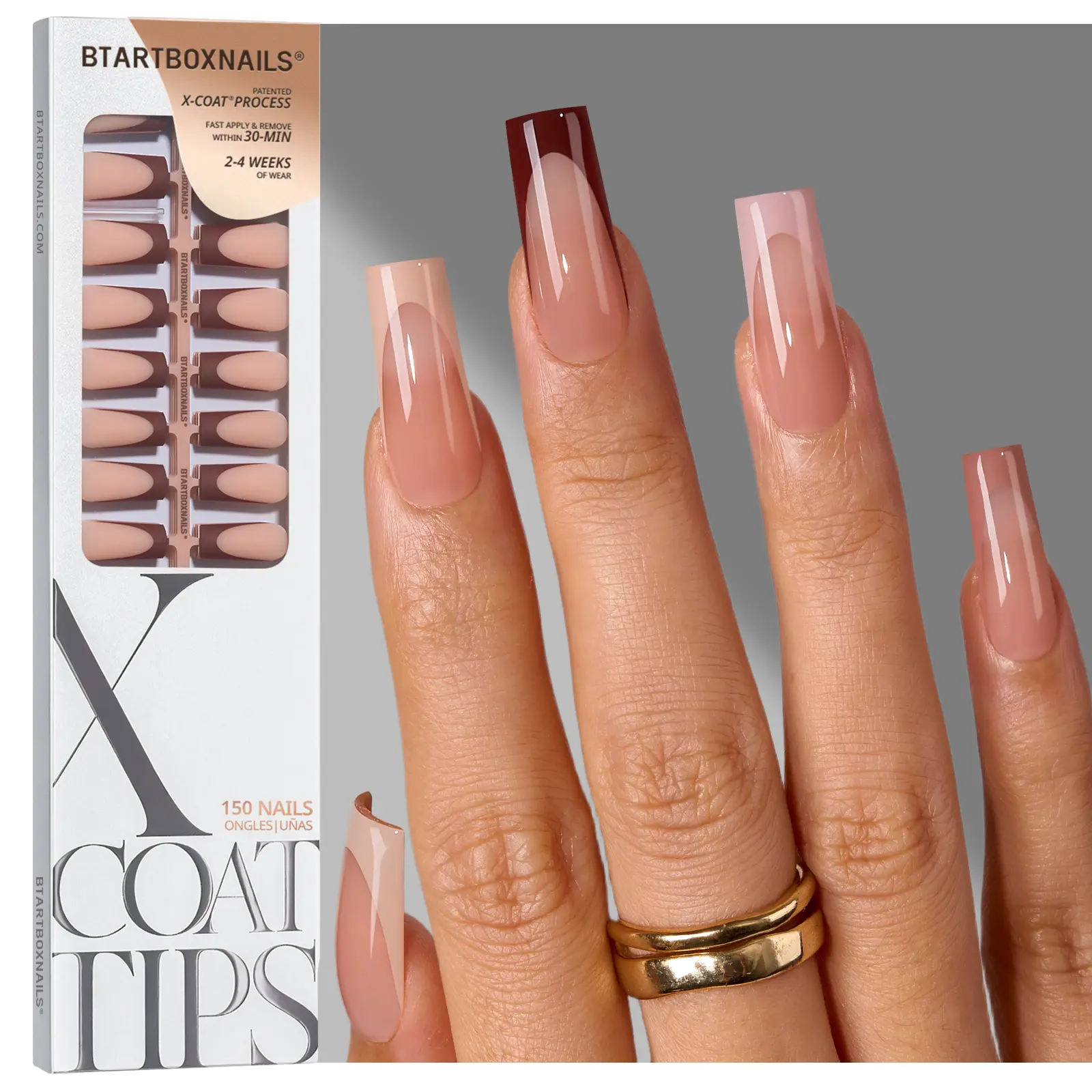 BTArtboxnails XCOATTIPS French Tips - 150pcs Fall Press On Nails Square or Almond or Coffin, Skin Tones Long Fake Nails, Soak Off Soft Gel Acrylic Nail Extensions Outdoorfun Beauty Products