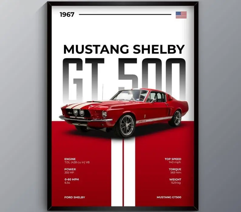Mustang Shelby GT500 Car Posters Popular 1967 Classic American Muscle Wall Art   Car Prints Vintage Retro Poster Bundle Gift