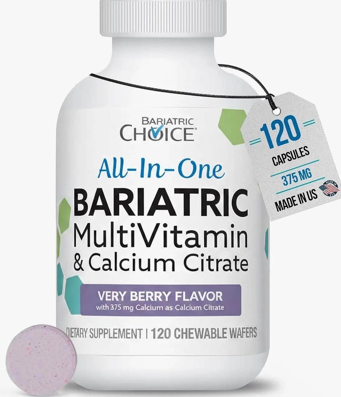 Bariatric Choice All-in-One Chewable Bariatric MultiVitamin with Iron & Calcium Citrate, Very Berry (120ct)