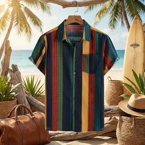 Men's Casual Cotton Linen Vintage Pattern Printed Short Sleeve Button Down Retro Shirt - Breathable Comfortable Old Style Fashion Perfect for Daily Wear Shopping Leisure Lightweight Soft Fabric Classic Design