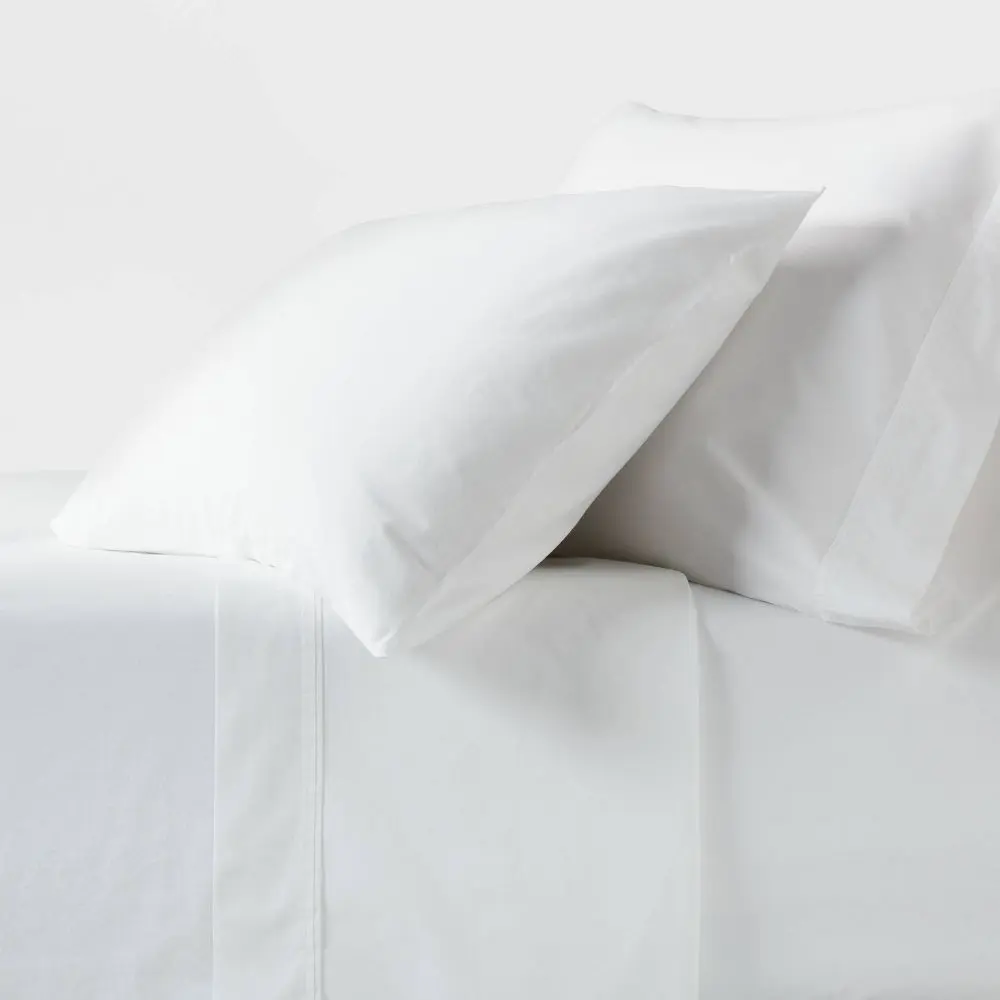 Queen 250 Thread Count Organic Percale Sheet Set True White - Threshold: GOTS Certified Includes 4 Pieces Fits up to 18" Mattress
