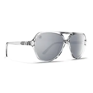 Blenders Skyway Silver Strike Sunglasses – Polarized Silver Mirror Lenses, UV400 Protection, Scratch-Resistant, Gloss Crystal Silver Frame, Medium-Large Fit