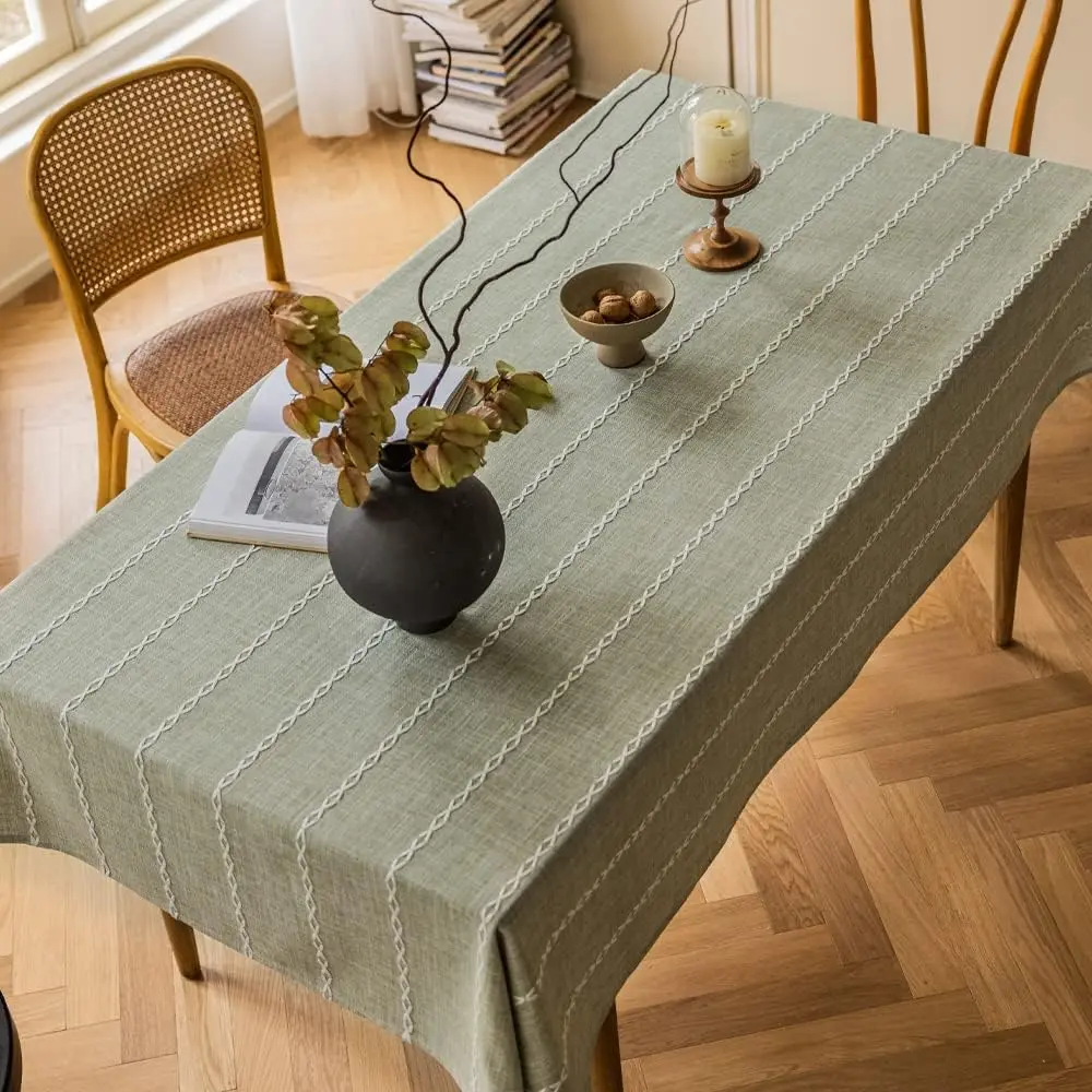 Zobesta Sage Green Tablecloth Linen Cotton Table Clothes for Rectangle Tables, Heavy Duty Washable Farmhouse Soft Boho Tablecloth for Kitchen & Table Linens (Sage Green, 53 x 70 Inch)