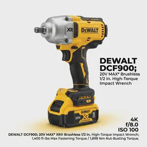 Professional DEWALT 20V MAX XR 1/2" Impact Wrench DCF900 features 4-Mode Drive Control with Precision Wrench Mode for Controlled Fastening and 1400 ft-lbs Torque Includes High-Capacity 5.0Ah Battery and Charger Kit power tool friction ring