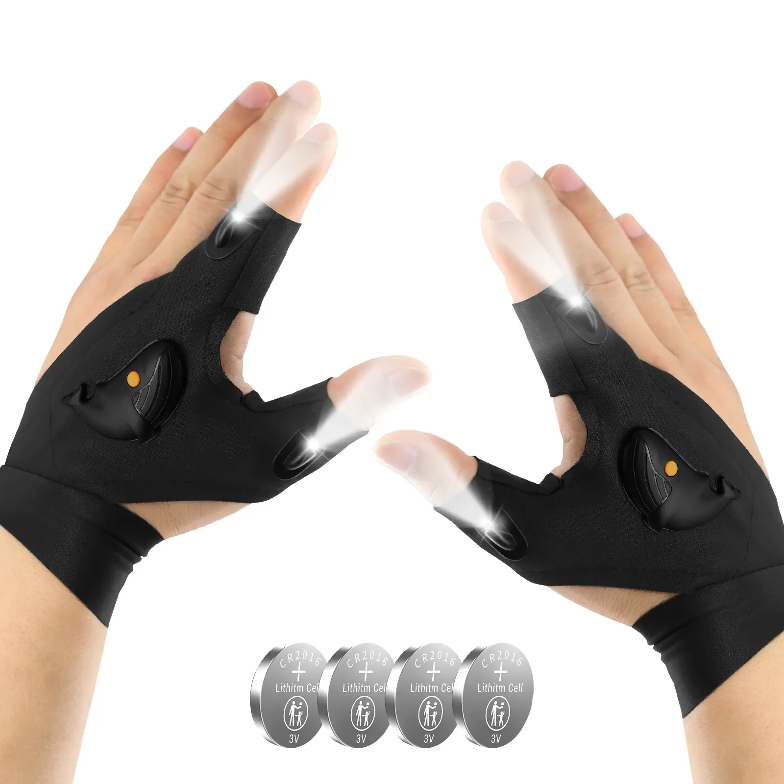 Fingerless LED Fishing Gloves with Rechargeable Lights, Unisex Breathable & Ergonomic Outdoor Accessories for Night Fishing & Running, 16.5*13.5Cm, Comfortable, Fishing Rod