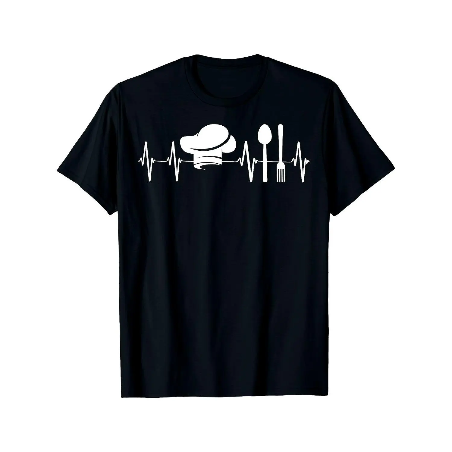 Funny Chef Cooking Heartbeat Graphic T Shirt Kitchen Design Soft Breathable Crew Neck Tee Machine Washable Casual Comfortable Fit Food Lovers Gift