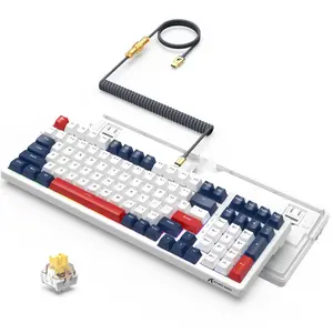 Wired Gaming Keyboard and Custom Coiled USB C Cable, Hot-swappable Mechanical Keyboard with RGB LED Backlit, Ergonomic Custom Keycaps Red Switches, Num Pad,98% Layout Keyboard for PC,PS4,PS5