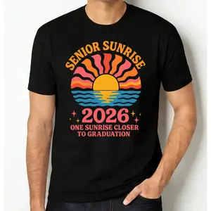 100% Cotton Unisex Senior Sunrise 2026 T-Shirt, Retro Graduation Sunset Design for Class of 2026 Shirts, Senior Trip Gifts