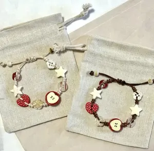 Adjustable Handmade Ceramic Apple Bracelet with Star Charms Chic Summer Jewelry for Ladies Adjustable Fit Vintage Elegant Resin Button Bracelet.Feminine charm bracelet.Valentine's Day gift Trendy Fashionable Accessories.valentine gifts for her