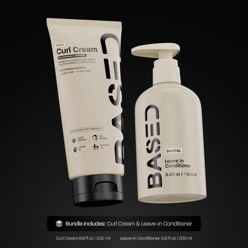 BASED Curly Duo: Science-Backed Curl Cream & Leave-In Conditioner Bundle - Defines Curls, Controls Frizz, Medium Hold with Agave & Silk Protein, Instant Hydration & Nourishment, No Cheap Fillers E