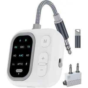 Bluetooth 53 adapter for airplane support 2 airpods dual wireless headphones aptx adaptive 35mm aux jack wireless audio transmitter for tv airline planes travel essentials