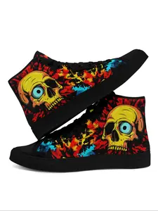 Men's Fashionable Skull Print Lace Up High Top Sneakers for Running, Casual Comfortable Sports Shoes for Daily Wear, Breathable Non-slip Sneakers, Valentine's Day, Gift for Him