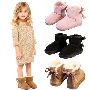 Cute Casual Fur-Lined Snow Boot for Kids | Girls Slip-On Winter Warm Ankle Boots with Back Bow | Cozy & Non-Slip for Outdoor Shoes, Christmas Gifts