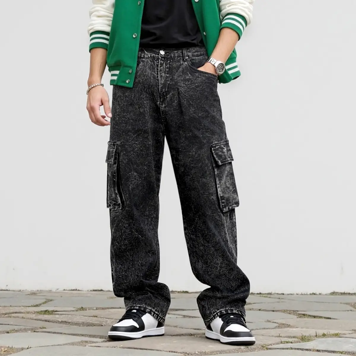 GINGTTO Men's Baggy Jeans Relaxed Fit Cargo Denim Pants Washed Wide Leg Y2K Streetwear Utility Pocket