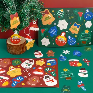 Cartoon Christmas Themed Hanging Tag with Rope, 4 Counts/set DIY Gift Box Decorative Hanging Tag, Festive & Party Supplies