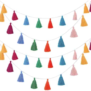 4 Pcs Rainbow Tassel Garland Party Decor, Colorful Boho Wall Hanging Banner for Birthday Birthday Wedding Baby Shower Party, Classroom, Bedroom, Nursery Home Decor(Multicolor,3.15 Inch)