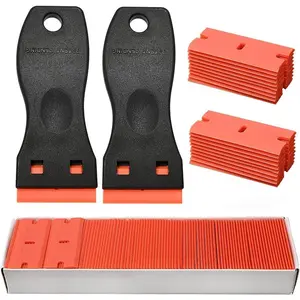 Sticker Scraper Tool Set include 120 Pcs 1.5 Inch Plastic Scraper Blades + 2 Pcs Plastic Razor Blade Scraper for Auto Vinyl Wrap Window Tint Glass Cleaning Adhesive Glue Paint Remove Plastic Scraper