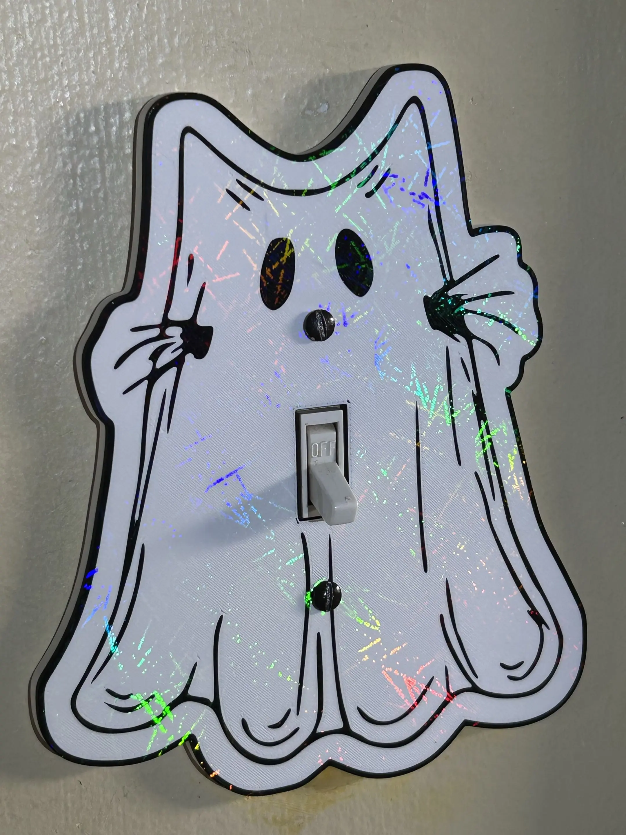 Holographic Shimmering Ghost Cat Light Switch Cover & Outlet Plate - Adjustable Light Angle Changes, Spooky Halloween Home Wall Decoration, Mf Doom Outlet / Switch Cover Holographic