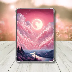 Pink Moon River Kindle Insert | Dreamy Pastel Cloudscape E-Reader Clear Case Insert | Magical Sky & Pine Forest Aesthetic