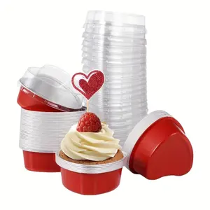 50-Piece Heart-Shaped Baking Cups with Lids, High-Quality Heat-Resistant Cake Molds, Dessert Containers, Cupcake Cups, Holiday Party Dessert Display Boxes, Bakeware Baking Supplies for Valentine’s Day, Wedding, Birthday, Mother’s Day, Christmas