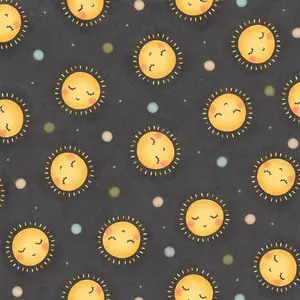 Half Yard – Smiling Sun Gray Cotton Fabric (44/45”) – Whimsical Sunshine Print