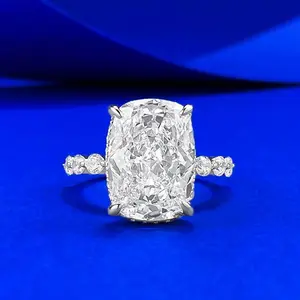 S925 Sterling Silver Radiant Fat Square Ice Flower Cut Ring 10*14mm 8A Cubic Zirconia Ring Ring-578
