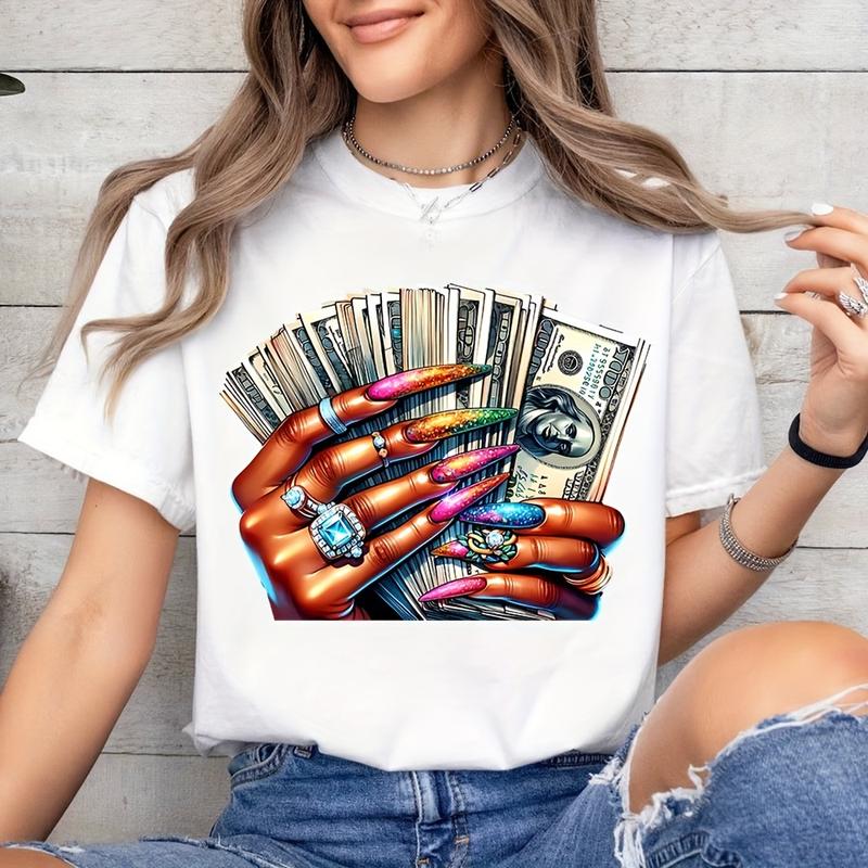 6-Piece DTF Transfer Stickers Set, Luxury Us Dollar Lip & Jewelry Design, Washable Plastic Heat Press Decals for DIY Clothing Accessories