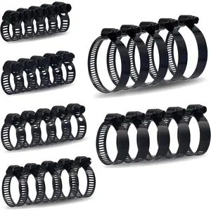 30 count Black Hose Clamps 6-51mm(1/4"-2") Adjustable Range 304 Stainless Steel Worm Gear Hose Clamps 6 Sizes Assortment Kit for Plumbing, Automotive, Mechanical Applications (Black)