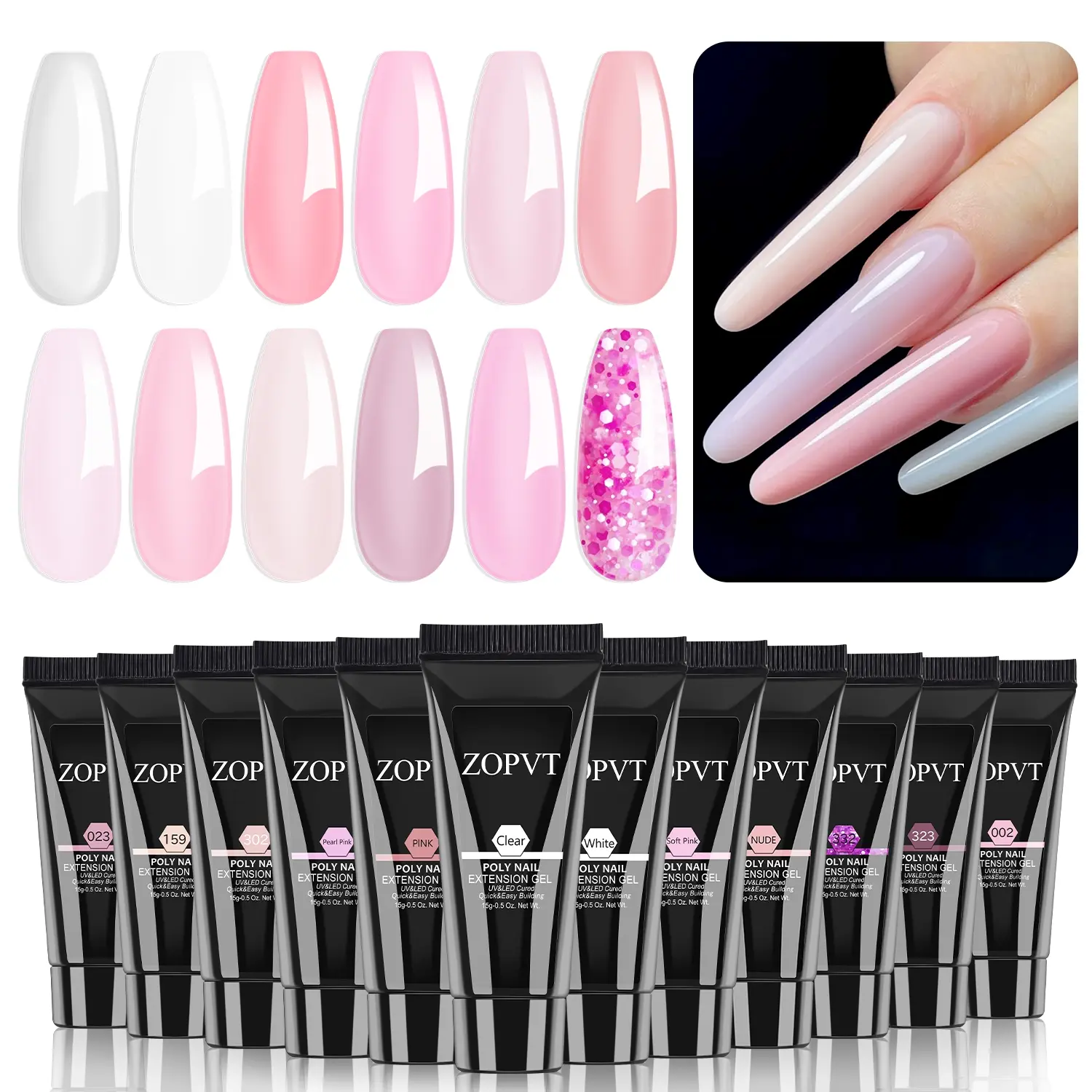 Poly Nail Gel Set, 12 Colors Rose Love Poly Extension Gel, Nude Bright Color Nail Art Supplies DIY Home Salon Gift for Women Girls, Nail Kit Set, Nail Art Products