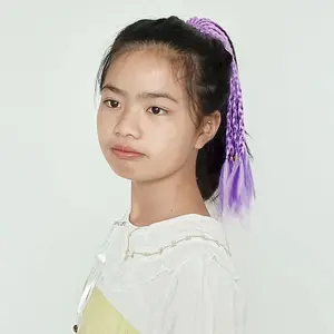 Hair Game with Hair Extension Accessories - Colored Hair Extension Braided Ponytail Synthetic Hairpieces for Girls | 12" Blue White Ponytail Colored Hair Extension for Kids