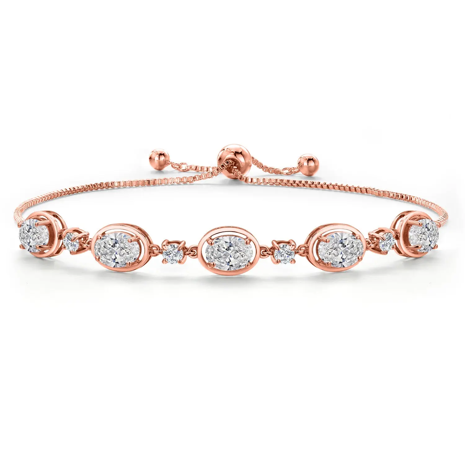 5-Stone Oval Gemstone Birthstone & Lab Grown Diamond Bracelet for Women | 18K Rose Gold Plated Silver | Adjustable Up to 9 Inch | Jewelry Gift for Her