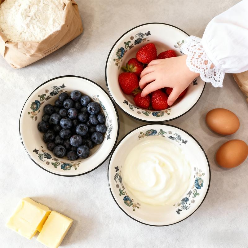 Retro Design Enamel Soup Bowl Thickened Style Scratch-Resistant for Instant Noodles Ideal for Camping and Outdoor Picnics Non-BPA Free Tableware for Household Mixing and Kitchen Washing Supplies Basin