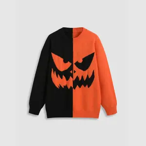 Cider [size 2-10] Halloween Round Neck Patchwork Pumpkin Long Sleeve Sweater