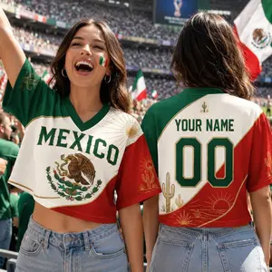 Personalized Mexico Football Croptop, Custom Soccer Jersey Shirt, Women Sports Crop Top, Game Day Fan Outfit gifts