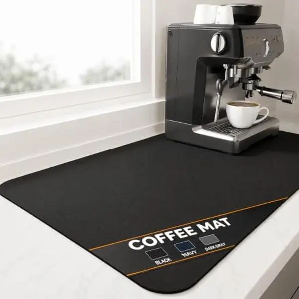 12×20 Inch Rectangular Natural Rubber Coffee Station Placemat, Non-Slip Absorbent Dish Drying Mat for Coffee Maker & Espresso Machine, Heat-Resistant Kitchen Counter Protector, Quick-Drying