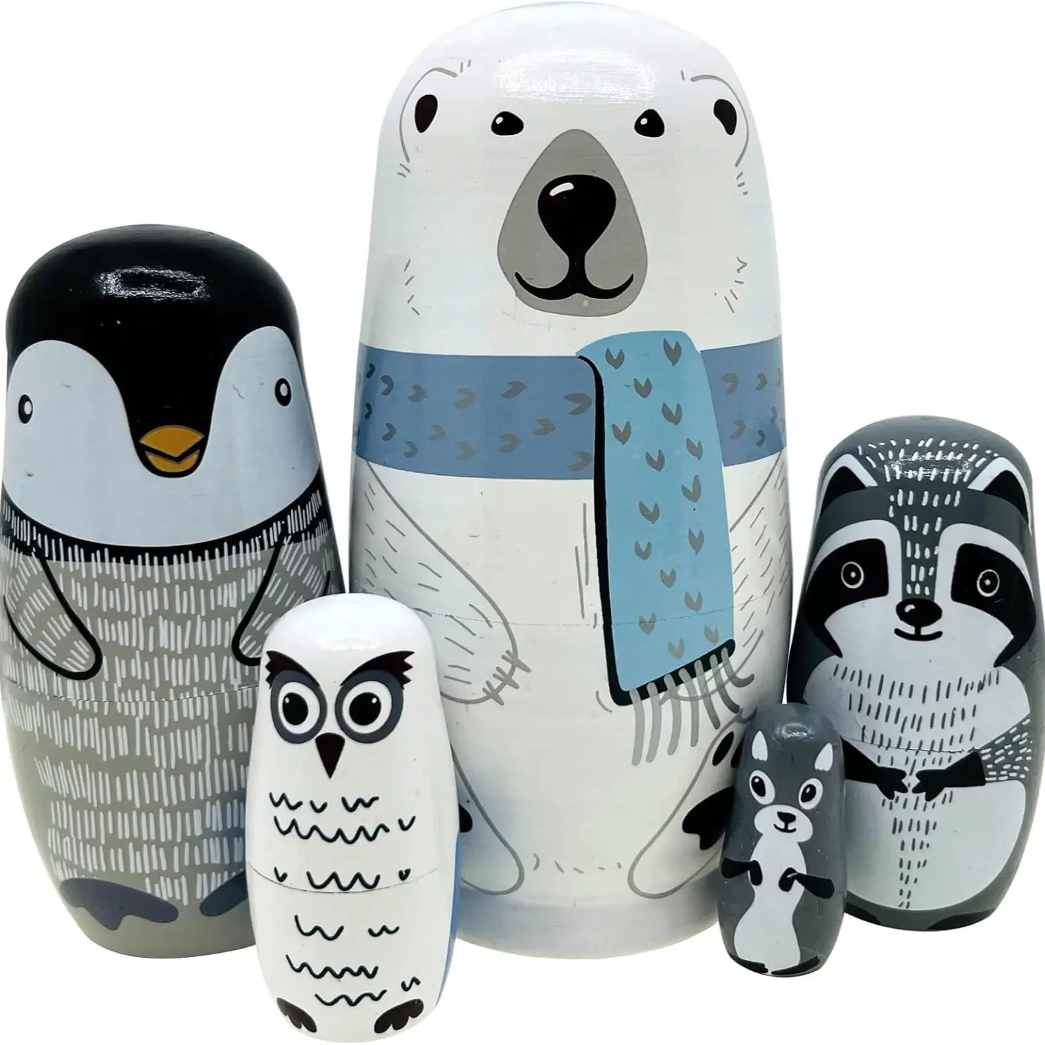 Russian Nesting Dolls Set, Stackable Wooden Handmade Russian Dolls, 5 Pieces 6 Inch Animal Easter Eggs Toy, Kids Birthday Gift