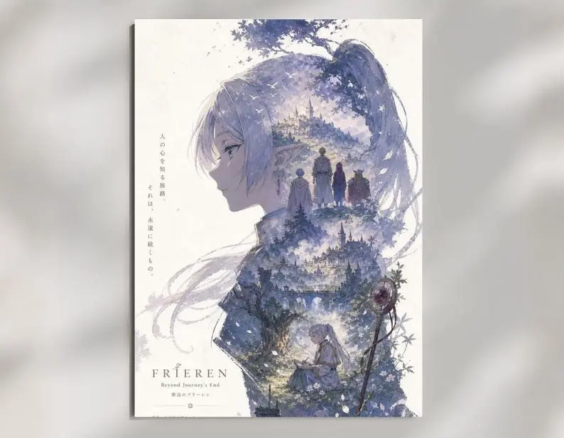 Frieren Beyond Journey End Poster, Double Exposure Watercolor Anime Art- [No Frame]