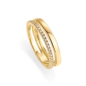 Plated Cubic Zirconia Dual Stacking Rings for Women - Gold Eternity Band for Women - Thumb Ring