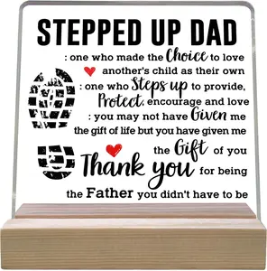 Stepdad Gifts for Dad from Daughter, Father'S Day Christmas Gifts, Birthday Gifts for Dad, Stepped up Dad Acrylic Plaque with Base, Home Office Keepsake Presents for Dad, 4X4 Inch-B09 SIXEIGHT