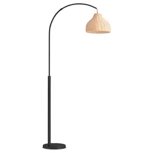 Brightech Lark Standing LED Floor Lamp for Bedroom, Living Room, Office - Modern Tall Corner Arc Lamp with Boho Hanging Rattan Shade - Bright Bedside Reading Light