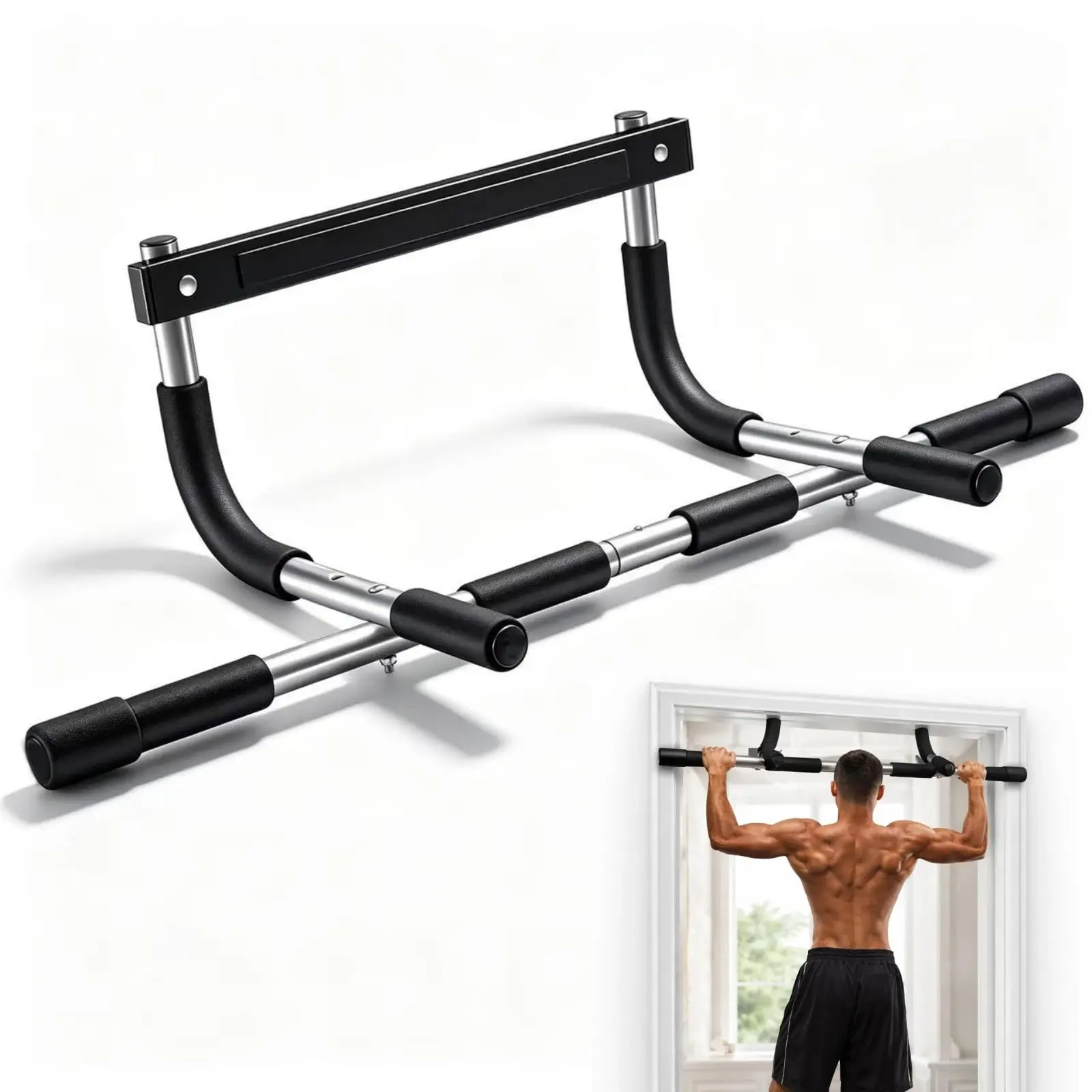 Adjustable Doorway Pull-Up Bar for Home Gym - Durable Metal Frame with Comfortable Handles - Ideal for Strength Training & Fitness