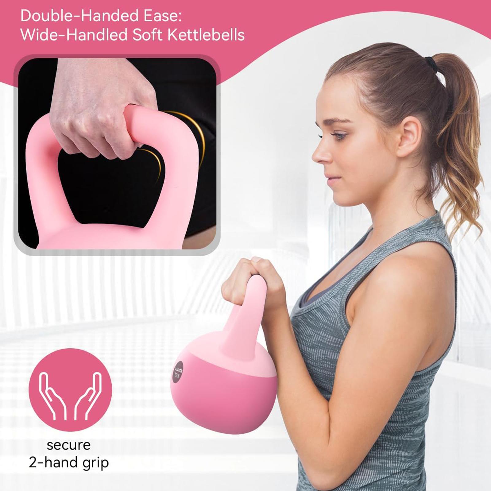Soft Anti-Collision Shock Absorbing Kettlebell 10 15 20 LB, Non-Scratch Non-Slip Vinyl Hand Weight for Women Home Workout, Strength Training, Shockproof