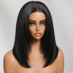 UNice Full Lace 100% Handmade Black Straight Bob Wig with Face Framing Layers Human Hair Wig