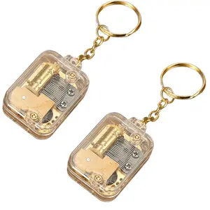 2Counts Portable Mechanical Music Box Keychain Set, Zinc Alloy Octave Box Pendant, Customizable DIY Car Decor Gift, Anti-Scratch Surface, Rust-Resistant
