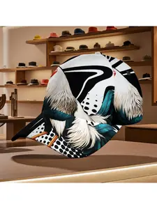 Trendy Rooster Print Baseball Cap – Bold Geometric & Feather Design, Perfect for Daily Wear & Casual Outfits, All-Season Stylish Hat for Casual Leisure, Must-Have Headwear for Animal Print Fashion Lovers