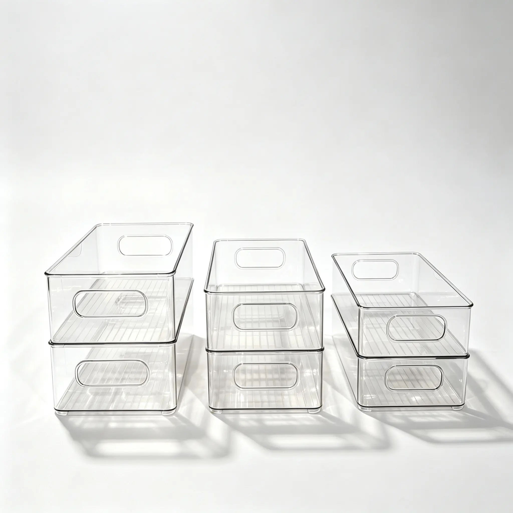 6 Pack Clear Fridge Storage Bins with Built-in Handles, Stackable PET Refrigerator Organizer Containers, Pantry Cabinet Drawer Organizer for Fruits, Vegetables, Food