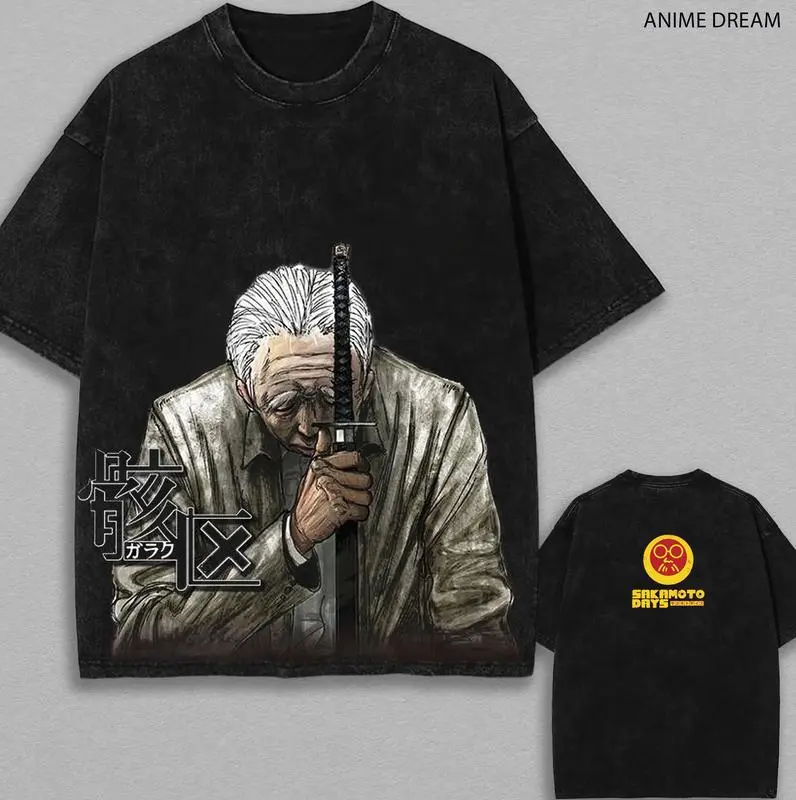 Takamura Sakamoto Days Anime Double Printed Vintage Washed Tee Unisex Oversize Anime Manga Washed Heavyweight Cotton T-shirt, Gift For Anime Fan, Anime Lover