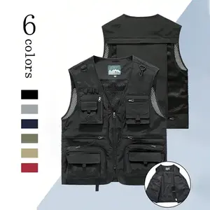 Outdoor large-size men’s four-season multi-pocket vest, sleeveless jacket, suitable for photographers and fishermen, lightweight spring/autumn wear. Men's weighted vest